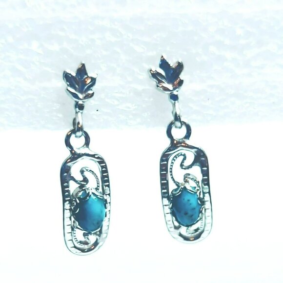 Vintage Silver Tone Faux Turquoise Dangle Earrings Boho - Picture 4 of 4